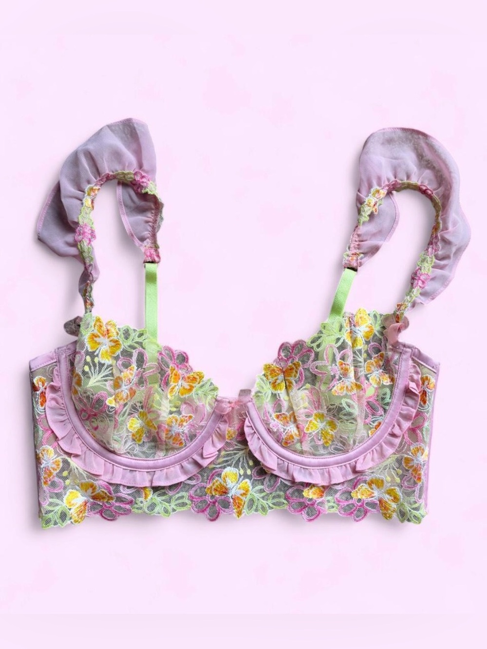 For Love And Lemons Lavender Sheer Floral Embroidered Underwire Bra